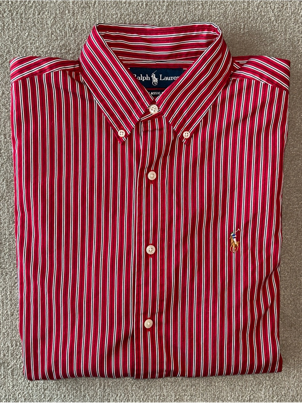 Polo by Ralph Lauren Red Striped Button-Down Dress Shirt